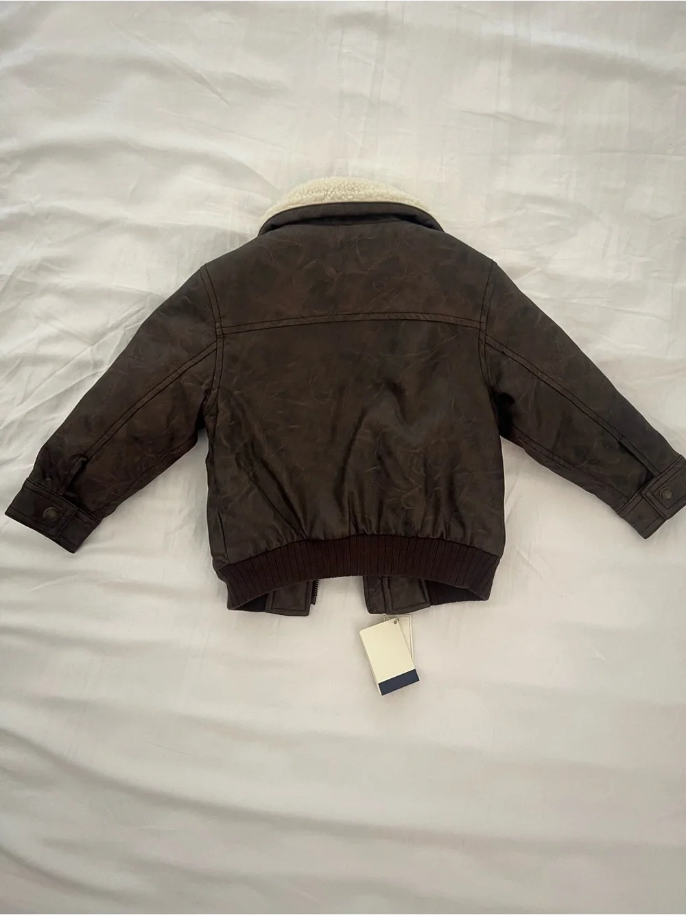 NWT GAP Toddler Brown Faux Leather Jacket with Cream Sherpa Collar 2T